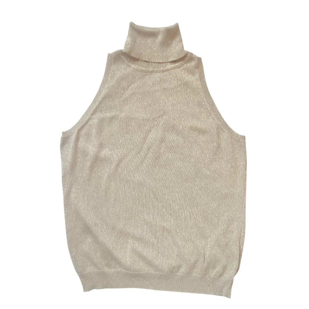 Raloh Lauren Gold Toned Shimmering Sleeveless Turtleneck  Mock Neck Top S